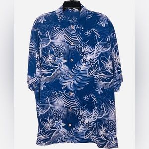 Tommy Bahama Mens blue tropical print silk button down shirt size XL
